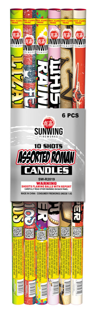 10 SHOTS ASSORTED ROMAN CANDLES